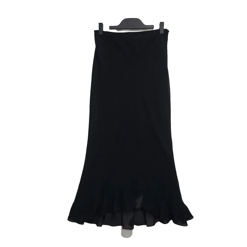 Y2K Romantic Goth Maxi chiffon Skirt 8 Black‎ Ruffle High Low ankle Hem JBS vtg